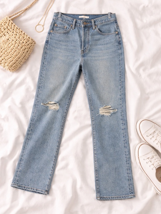Levi's Denim - Levi’s Wedgie Fit Straight Jeans Light Wash Distressed High Rise Cropped Size 30